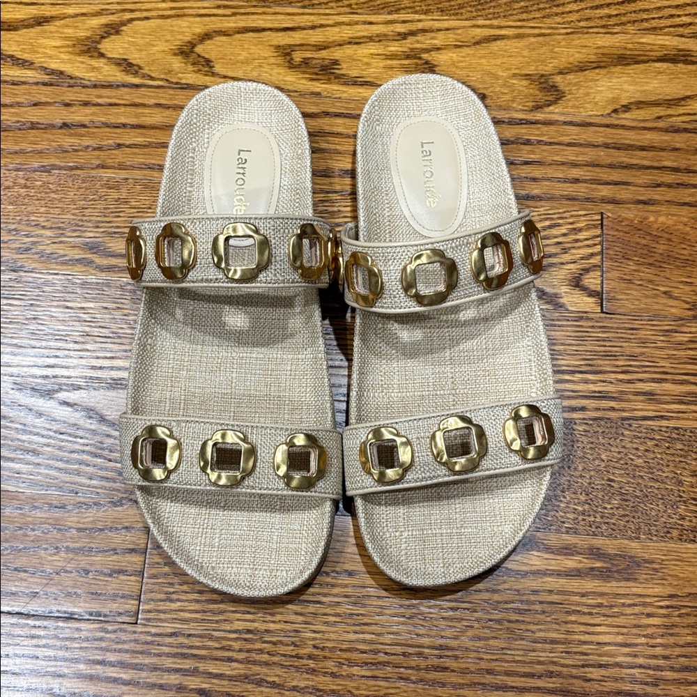 Larroude Beige Flats with Gold Accents